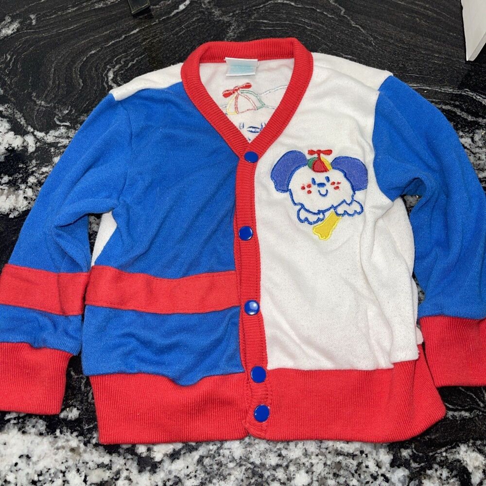 Bright Future Baby Cardigan  Size 6-9 M Snap Button Vintage Dog Color Block